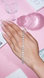 MUXIFC Luxury Full Moissanite Bracelets for Women Irregular Princess Square Heart Emerald Cut Lab Diamond 925 Silver Bracelet