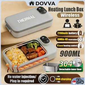 【SG Stock】Electric Lunch Box Wireless Heated With Removable 304 Stainless Steel Bento for Office Home Mothers Day Gifts