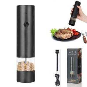 MUSASI 1/2Pcs USB có thể sạc lại Máy xay muối và tiêu Điện Độ thô có thể điều chỉnh Máy xay gia vị tự động Đen Dụng cụ nấu ăn Bếp