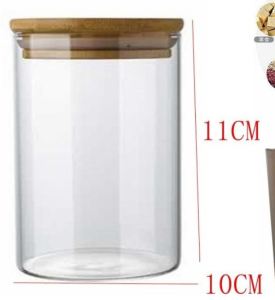 Glass Jar Food Storage Container Wooden Cover Airtight Kitchen Spice Jars Dispensers - Keimav Official