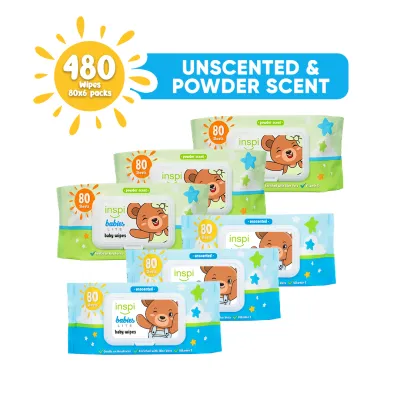 INSPI Babies Baby wipes Unscented and Powder Scent 80 Tender sheets 3 Packs each Wet Wipes for Baby kids newborn with Vitamin E Aloe Vera All Natural New born Wipe for Kids Baby Needs Sale Alcohol Free Moisturizer Wipe Bundle flash sale Free Shipping