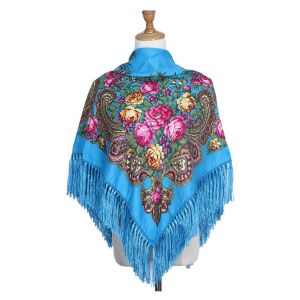 RGFV Women Vintage Big Size Pashmina Russian Style Floural Tassel Scarf Wraps Square Scarf Shawl