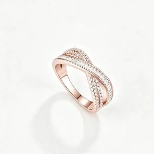 925 Sterling Silver Twisted Cross Pave Band Ring D VVS1 Moissanite Multi Tone Stackable Fine Jewelry For Womens