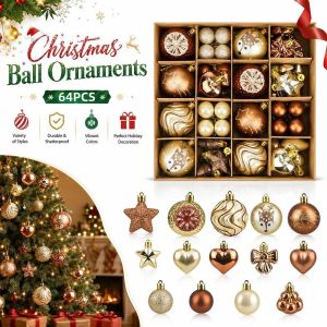 NALANILI 64pcs 3-6cm Đồ trang trí  Giáng sinh Đầy màu sắc Nhựa Đồ trang trí treo cây thông Noel  Các hình dạng đa dạng Đồ trang trí cây thông Noel Trang trí Giáng sinh