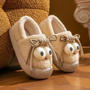 Dép bông đi trong nhà hình mắt chim cánh cụt kín gót dép lông ấm áp dành cho mùa thu đông