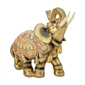 Elegant Resins Elephant Statue Golden Fengshui Ornament Symbolizing Strength And Fortune Good Luck Animal Sculpture Gift