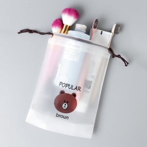 Tas Travel Pouch Waterproof Organizer Transparan Kantong Tas Serut Serbaguna Motif Brown Beruang