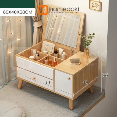 Homedoki Meja Rias LED Minimalis / Meja Rias LED / Meja Lantai / Meja KamarLED Lighting Dresser / Kosmetik Flip Kayu