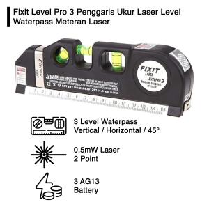 Fixit Level Pro 3 Penggaris Ukur Laser Level Waterpass Meteran Laser