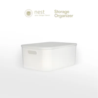 NEST DESIGN LAB Storage Organizer with Lid Space Saver- White | Heavy duty | Durable Household Essentials