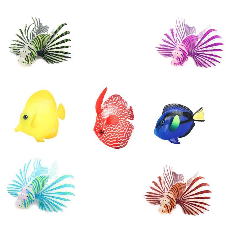 Aquarium Artificial Fish Aquarium Floating Fake Tropical Lionfish Glowing Effect Silicone Fish Lifelike Moving Fish Ornament Decorations With Suction