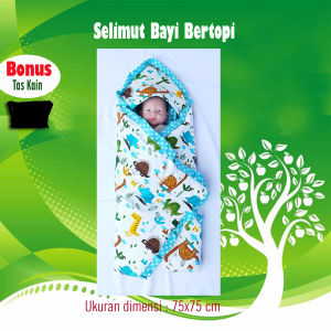 Selimut Bayi Topi Karakter baby blanket oodie blanket baby kado lahiran bayi BONUS TAS Totebag