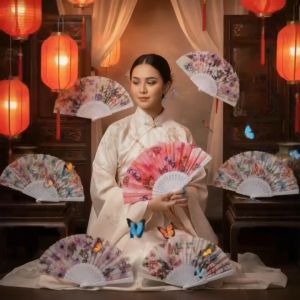 AKA Traditional Butterfly Pamaypay Big Size Folding Fan for Church Use Wedding Gift Souvenir for Ninang Bridesmaid Bridal Handheld Fan High Quality Fabric Pattern Long Lasting Summer Must Have Accessory for Ladies Girls Kids COD Stock