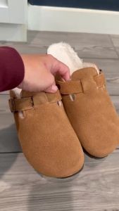 Comwarm Classic Winter Mules For Women Men New Winter Fur Suede Clogs Cork Footbed Cozy Fuzzy Slippers With Adjustable Buckle2026