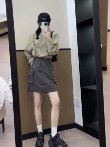 AMMIN กระโปรงคาร์โก้แห้งเร็วทรงเอลางเอวสูงผ้ายืดหยุ่นสไตล์ผู้หญิงเวอร์ชั่นภาษาเกาหลีใหม่2024ฤดูร้อน