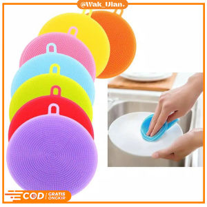 Spons Cuci Piring Silikon Serbaguna Spon Sponge Silicone Bulat Busa Alat Dishwashing Sikat Bulat Warna serbaguna