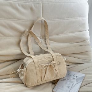 MOIRA ผ้าสีพื้น กระเป๋าสะพายไหล่ไนลอนโบว์ แบบเกาหลี กระเป๋าถือผู้หญิง กระเป๋าเดินทาง แบบสบายๆ กระเป๋าโท้ต กระเป๋าเก็บของสำหรับการเดินทาง ว่ายน้ำ