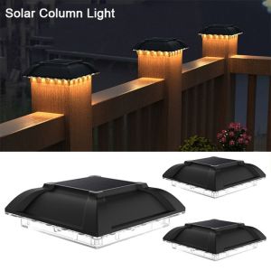 JIJES Square Solar Column Light LED Lighting Solar Powered Outdoor Decorative Post Cap Light Villa Column Lamp Warm Light Outdoor Garden Lamp Outdoor