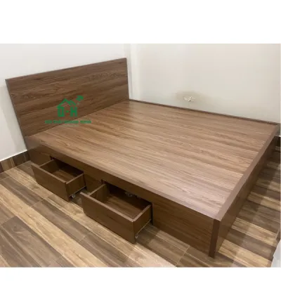 GIƯỜNG GỖ MDF 2 HỘC KÉO MÀU NÂU CAO CẤP HCM