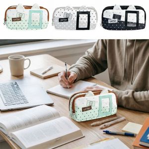 IFFINE with Photo Window Pencil Case Portable Large Capacity Pen Bag Cute Cat Shape Pencil Pouch Gift