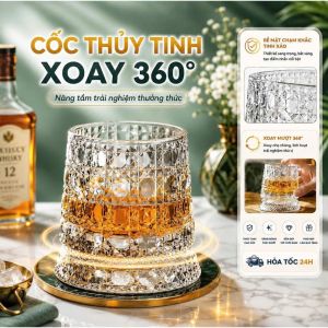 Ly Thủy Tinh Xoay 360 Độ 270Ml | Ly Whisky Ly Uống Nước Đế Xoay Dập Nổi Ly Cocktail Ly Rượu Thủy Tinh