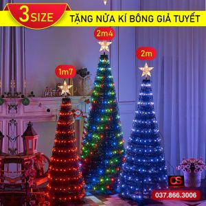 Full combo cây thông Noel tầng giả đầy đủ phụ kiện LED ARGB full màu theo nhạc TẶNG APP ĐIỀU KHIỂN gấp gọn loại to 1m7/2m/2m4  ( Comboseett )