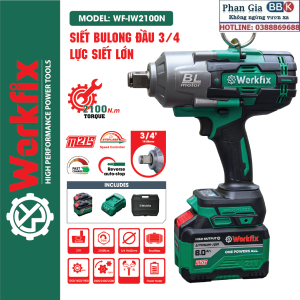 Máy Siết Bulong Pin WORKFIX HM-IW2100N Pin 8.0Ah Đầu 3/4 Lực Siết Siêu Khủng 2100NM (Bỏ hành 6 tháng)