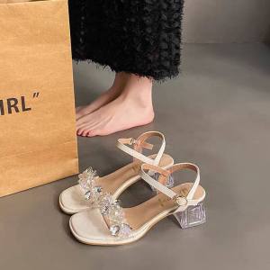 [Free Shipping] 2026 New Silver Transparent Elegant High Heels for Women Summer Sandals with Chunky Heels to Pair with Skirts Womens Summer Outdoor Shoes
