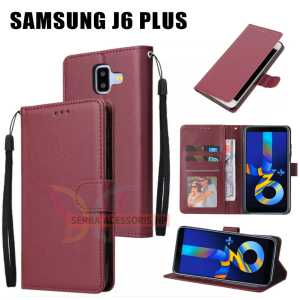 Khusus Case Dompet Lipat Tipe SAMSUNG GALAXY J6 PLUS Walet Leather Flip Case Casing Hape Dompet Polos Kulit