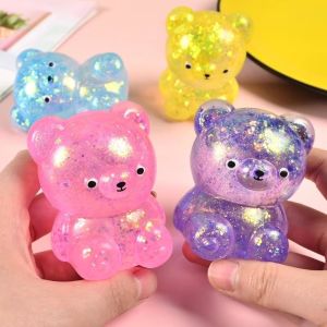 PAZNUL 1/2PCS Sugar Filled Bear Squeeze Fidget Toy Slow Rebound Soothing Texture Glitter Bear Fidget Toy Soft Pinch Toy Fidget Stress Ball for Stress Anxiety Relief