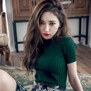 Plain Knitted Blouse Short Sleeve Korean Top Slim Fit Round Neck Casual Women 1502-3