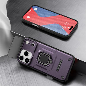 Shockproof Armor Case for iPhone 17 Pro Max Slide Camera Protection Metal Ring Stand Phone Cover for iPhone 17 Air