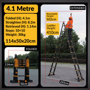 4.1M Double Sided Telescopic Ladder Extendable Foldable Portable Multifunction Multipurpose Tangga Lipat Heavy Duty