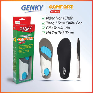 Lót giày thể thao nam nữ Genky Comfort 4 lớp tăng 15cm chiều cao chống sốc thấm mồ hôi khử mùi nâng vòm bàn chân