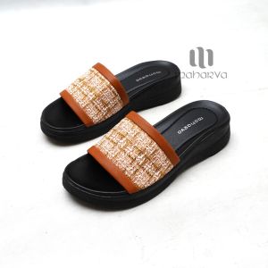 MAHARVA [AYLA 401] Sandal Wedges Selop Wanita/ Sendal Hak Tebal Kokop Rajut