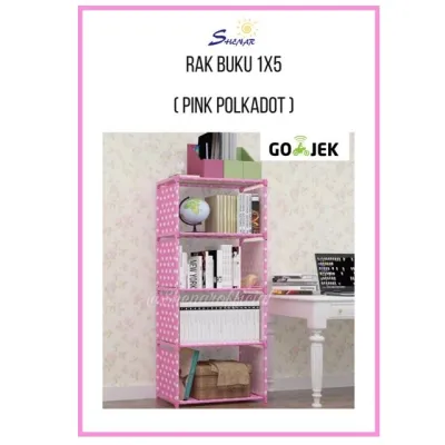 SHENAR RAK BUKU SERBAGUNA/ RAK TAS/ RAK PEYIMPANAN SERBAGUNA LEMARI BUKU 1X5 PINK POLKADOT MYHOMESTUFF168