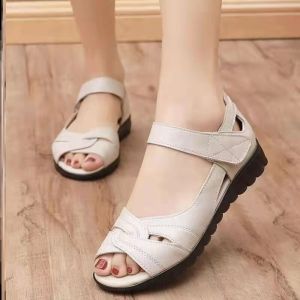 Free Shipping Flat Non-Slip Velcro-Closure Mom Shoes Flat-Heeled Plus-Size WomenS Shoes Made Of Genuine Soft Leather Comfortable Sandals For Middle-Aged And Elderly Women