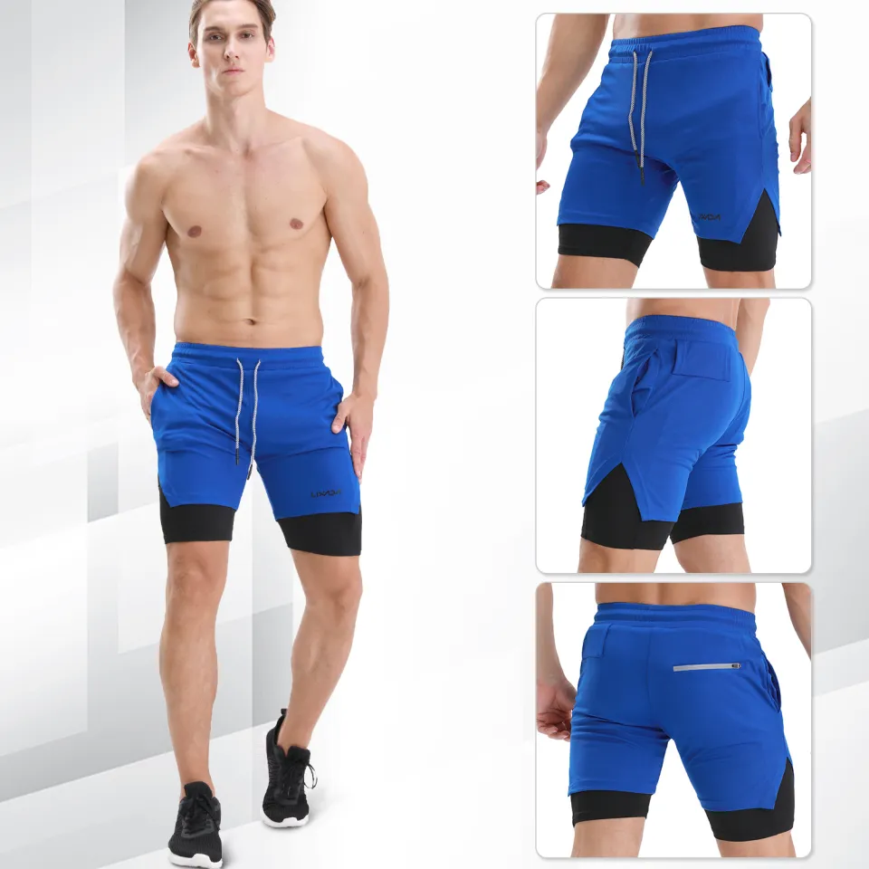 2-In-1 Men Running Shorts with Towel Loop Pockets Quick Dry