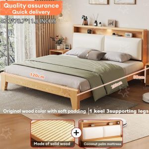 47/59/71 Inch Solid Wood Bed Frame Wooden Bed Frame With Headboard Modern Minimalist 2M Long Queen Size Family Bed