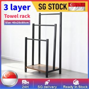 Retro Metal Towel Rack Floor Standing Bathroom Storage Shelf Bedroom Balcony Organizer Home Decor