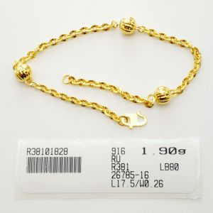 Rantai Tangan P olo Laser Cut Bola (5) Emas 916 Yon Hing