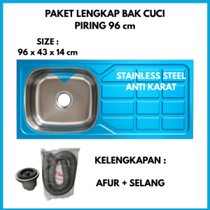Anti Karat Paket Komplit Bak Cuci Piring 96 cm Wastafel Cuci Piring Stainless Steel Sink Dapur