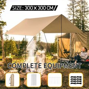 waterproof tarp for camping canopy tent cover Awning tools outdoor sunshade canopy for beach/ travel (3x3M)