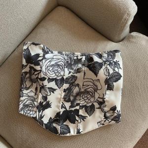 B1T1 Floral Camisole Top Hem Color Top Girly Korean Curved Tank Top for Women