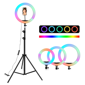 RGB LED Colorful Dimmable Ring Light with Tripod USB Selfie Light Ring Lamp Big RGB Light with Stand TikTok Youtubu