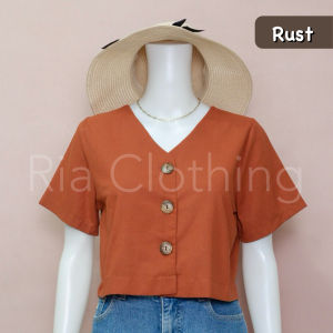 Jessie Croptop Vneck Button Blouse Korean Bkk Inspired Trendy Top Casual Outfit Medium to Semi Large