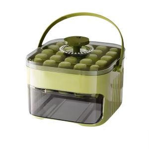 MUSASI with Easy-press Lid Ice Maker with Easy Press Cap 50-Cube Large Capacity Ice Cube Machine Portable Double-layer Ice Cube Maker for Refrigerator Storage