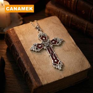 【CANAMEK】 5Pcs Gothic Pendant Necklace Women Set Heart Bat Cross Design Jewelry Statement Piece for Everyday and Cosplay Looks