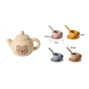 YOUSHI TOP Giáo dục sớm Bộ trà chiều bằng silicone Gấu nhỏ Mô phỏng Bộ đồ chơi trà Đồ dùng tiệc trà Montessori Bộ đồ chơi nhà bếp giả vờ Trẻ mới biết đi bé gái bé trai