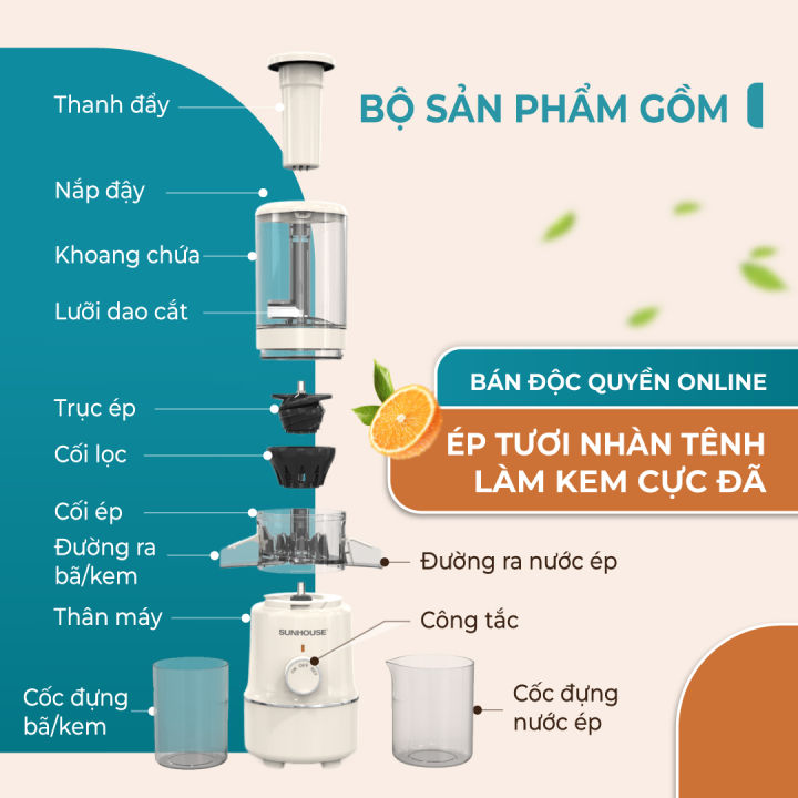 [ƯU ĐÃI 2 TẦNG VOUCHER] Máy ép chậm SUNHOUSE SHD5515 - Làm kem mịn Công ...